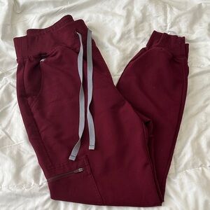 Figs Maroon Joggers with Gray Drawstrings
